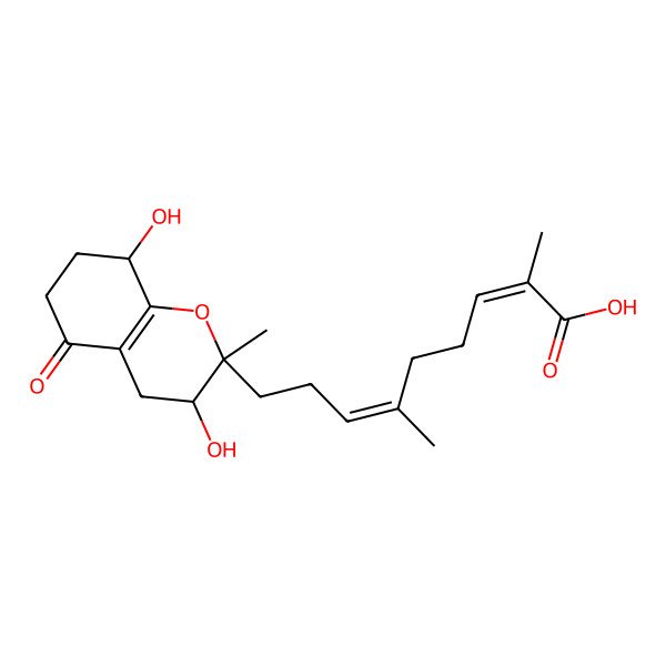 2D Structure of (2E)-9-[(2S,3S,8R)-3,8-dihydroxy-2-methyl-5-oxo-4,6,7,8-tetrahydro-3H-chromen-2-yl]-2,6-dimethylnona-2,6-dienoic acid