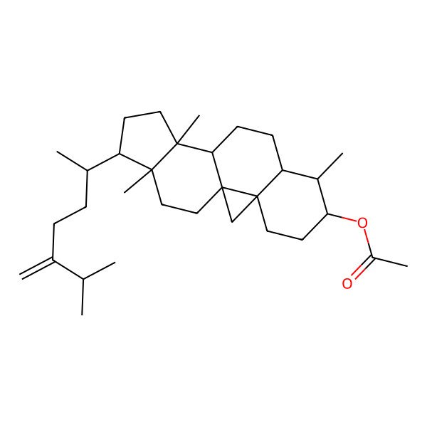 2D Structure of [(1S,3R,6S,7S,8S,11S,12S,15R,16R)-7,12,16-trimethyl-15-[(2R)-6-methyl-5-methylideneheptan-2-yl]-6-pentacyclo[9.7.0.01,3.03,8.012,16]octadecanyl] acetate
