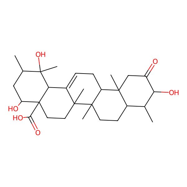 2D Structure of (1R,2R,4S,4aS,6aR,6aS,6bR,8aS,9S,10R,12aS,14bS)-1,4,10-trihydroxy-1,2,6a,6b,9,12a-hexamethyl-11-oxo-2,3,4,5,6,6a,7,8,8a,9,10,12,13,14b-tetradecahydropicene-4a-carboxylic acid
