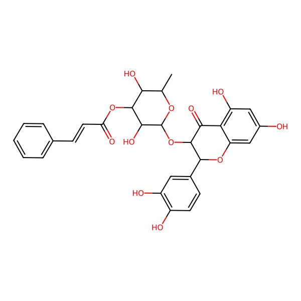 2D Structure of [(2R,3S,4S,5R,6R)-2-[[(2R,3R)-2-(3,4-dihydroxyphenyl)-5,7-dihydroxy-4-oxo-2,3-dihydrochromen-3-yl]oxy]-3,5-dihydroxy-6-methyloxan-4-yl] (E)-3-phenylprop-2-enoate