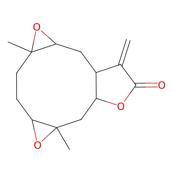 2D Structure of (1R,3R,5R,8R,10S,12S)-5,10-dimethyl-15-methylidene-4,9,13-trioxatetracyclo[10.3.0.03,5.08,10]pentadecan-14-one