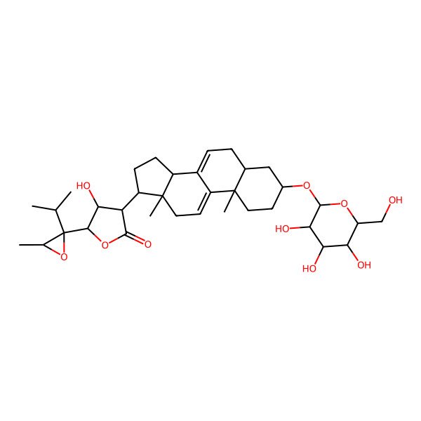 2D Structure of (3S,4R,5S)-3-[(3S,5S,10S,13R,14R,17R)-10,13-dimethyl-3-[(2R,3R,4S,5S,6R)-3,4,5-trihydroxy-6-(hydroxymethyl)oxan-2-yl]oxy-2,3,4,5,6,12,14,15,16,17-decahydro-1H-cyclopenta[a]phenanthren-17-yl]-4-hydroxy-5-[(2R,3S)-3-methyl-2-propan-2-yloxiran-2-yl]oxolan-2-one