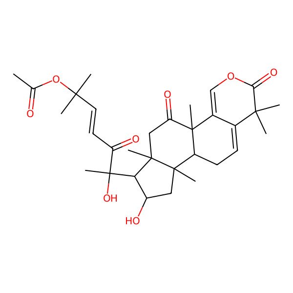 2D Structure of [6-Hydroxy-6-(2-hydroxy-3a,6,6,9b,11a-pentamethyl-7,10-dioxo-1,2,3,3b,4,11-hexahydroindeno[4,5-h]isochromen-1-yl)-2-methyl-5-oxohept-3-en-2-yl] acetate