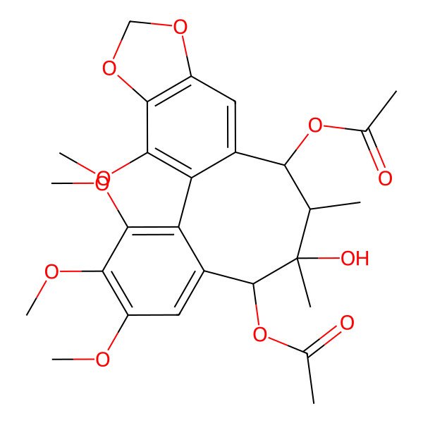 2D Structure of [(8S,9S,10S,11R)-8-acetyloxy-9-hydroxy-3,4,5,19-tetramethoxy-9,10-dimethyl-15,17-dioxatetracyclo[10.7.0.02,7.014,18]nonadeca-1(19),2,4,6,12,14(18)-hexaen-11-yl] acetate