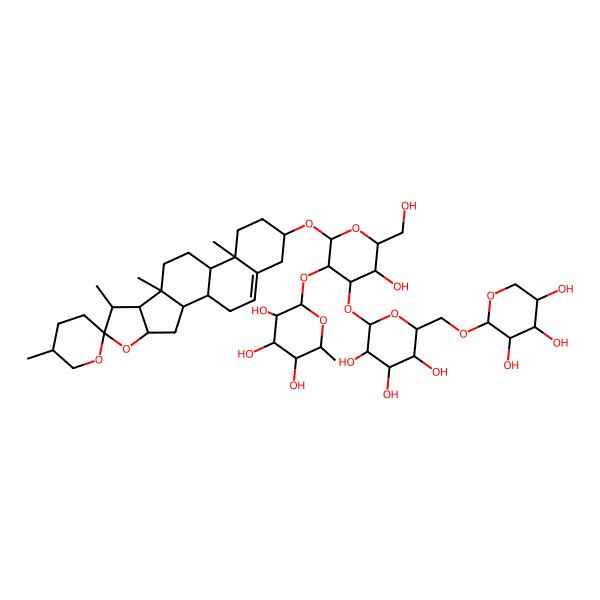 2D Structure of 2-[5-Hydroxy-6-(hydroxymethyl)-2-(5',7,9,13-tetramethylspiro[5-oxapentacyclo[10.8.0.02,9.04,8.013,18]icos-18-ene-6,2'-oxane]-16-yl)oxy-4-[3,4,5-trihydroxy-6-[(3,4,5-trihydroxyoxan-2-yl)oxymethyl]oxan-2-yl]oxyoxan-3-yl]oxy-6-methyloxane-3,4,5-triol