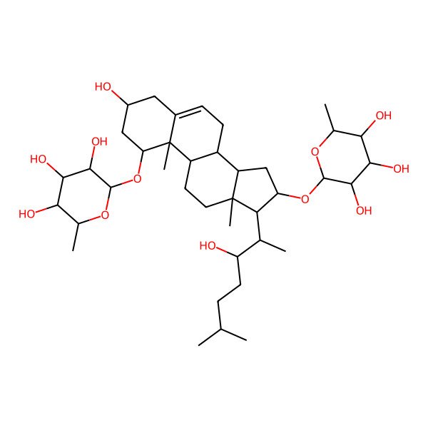 2D Structure of (2R,3R,4R,5R,6S)-2-[[(1R,3R,8S,9S,10R,13S,14S,16S,17R)-3-hydroxy-17-[(2S,3S)-3-hydroxy-6-methylheptan-2-yl]-10,13-dimethyl-1-[(2R,3R,4R,5R,6S)-3,4,5-trihydroxy-6-methyloxan-2-yl]oxy-2,3,4,7,8,9,11,12,14,15,16,17-dodecahydro-1H-cyclopenta[a]phenanthren-16-yl]oxy]-6-methyloxane-3,4,5-triol