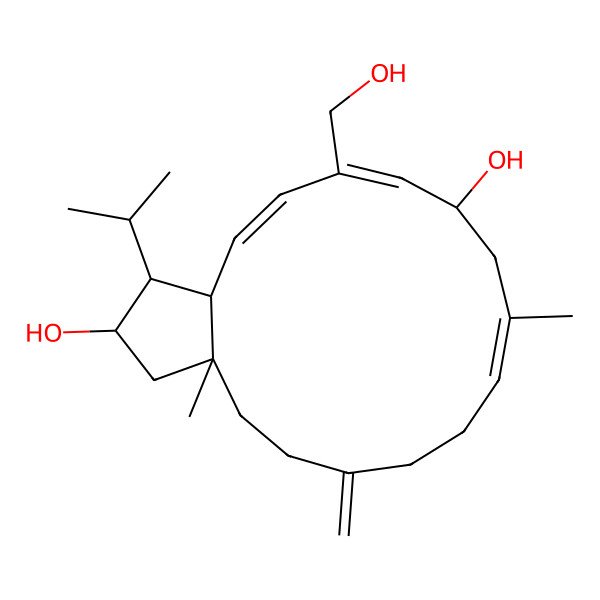 2D Structure of (1R,2Z,4Z,6S,8E,15R,17R,18R)-4-(hydroxymethyl)-8,15-dimethyl-12-methylidene-18-propan-2-ylbicyclo[13.3.0]octadeca-2,4,8-triene-6,17-diol