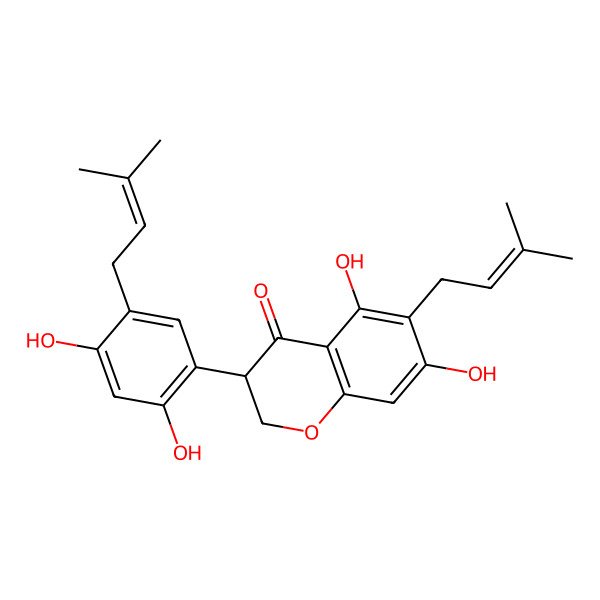 2D Structure of (3S)-3-[2,4-dihydroxy-5-(3-methylbut-2-enyl)phenyl]-5,7-dihydroxy-6-(3-methylbut-2-enyl)-2,3-dihydrochromen-4-one