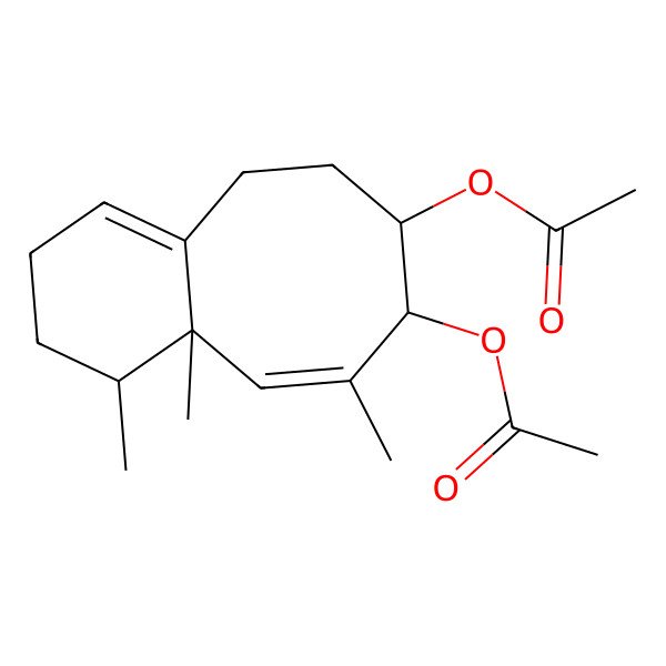 2D Structure of [(4S,4aS,5E,7R,8S)-7-acetyloxy-4,4a,6-trimethyl-3,4,7,8,9,10-hexahydro-2H-benzo[8]annulen-8-yl] acetate