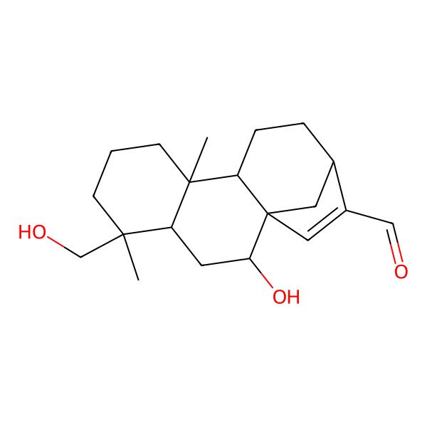 2D Structure of (1R,2R,4S,5S,9R,10S,13R)-2-hydroxy-5-(hydroxymethyl)-5,9-dimethyltetracyclo[11.2.1.01,10.04,9]hexadec-14-ene-14-carbaldehyde