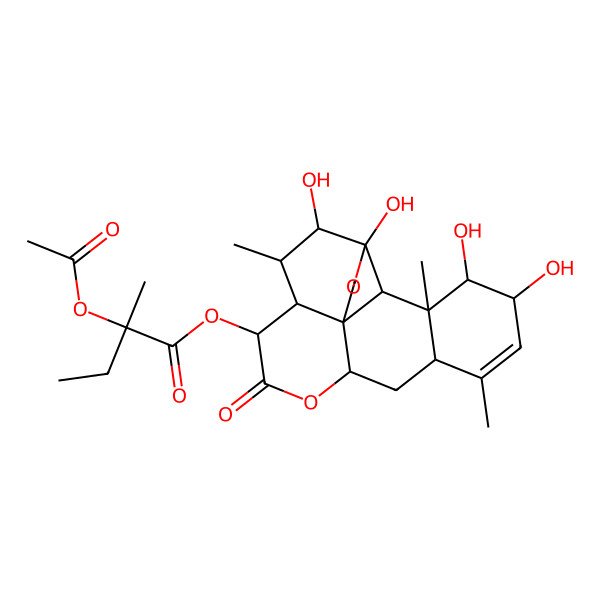 2D Structure of [(1S,4R,5R,6R,7S,8R,11R,13S,16S,17S,18S,19R)-4,5,16,17-tetrahydroxy-6,14,18-trimethyl-9-oxo-3,10-dioxapentacyclo[9.8.0.01,7.04,19.013,18]nonadec-14-en-8-yl] (2S)-2-acetyloxy-2-methylbutanoate