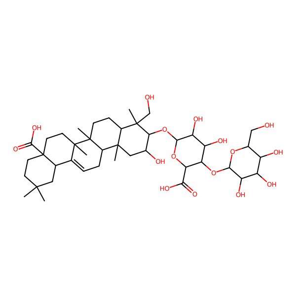 2D Structure of 6-[[8a-Carboxy-2-hydroxy-4-(hydroxymethyl)-4,6a,6b,11,11,14b-hexamethyl-1,2,3,4a,5,6,7,8,9,10,12,12a,14,14a-tetradecahydropicen-3-yl]oxy]-4,5-dihydroxy-3-[3,4,5-trihydroxy-6-(hydroxymethyl)oxan-2-yl]oxyoxane-2-carboxylic acid