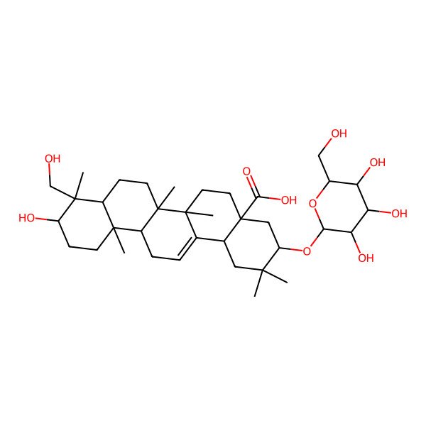 2D Structure of 10-Hydroxy-9-(hydroxymethyl)-2,2,6a,6b,9,12a-hexamethyl-3-[3,4,5-trihydroxy-6-(hydroxymethyl)oxan-2-yl]oxy-1,3,4,5,6,6a,7,8,8a,10,11,12,13,14b-tetradecahydropicene-4a-carboxylic acid