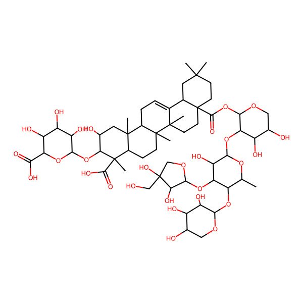 2D Structure of 6-[[4-Carboxy-8a-[3-[4-[3,4-dihydroxy-4-(hydroxymethyl)oxolan-2-yl]oxy-3-hydroxy-6-methyl-5-(3,4,5-trihydroxyoxan-2-yl)oxyoxan-2-yl]oxy-4,5-dihydroxyoxan-2-yl]oxycarbonyl-2-hydroxy-4,6a,6b,11,11,14b-hexamethyl-1,2,3,4a,5,6,7,8,9,10,12,12a,14,14a-tetradecahydropicen-3-yl]oxy]-3,4,5-trihydroxyoxane-2-carboxylic acid