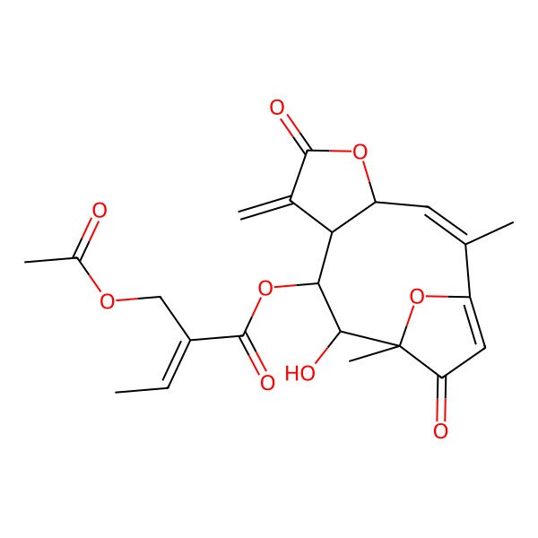 2D Structure of [(2Z,4R,8S,9S,10S,11R)-10-hydroxy-2,11-dimethyl-7-methylidene-6,12-dioxo-5,14-dioxatricyclo[9.2.1.04,8]tetradeca-1(13),2-dien-9-yl] (E)-2-(acetyloxymethyl)but-2-enoate