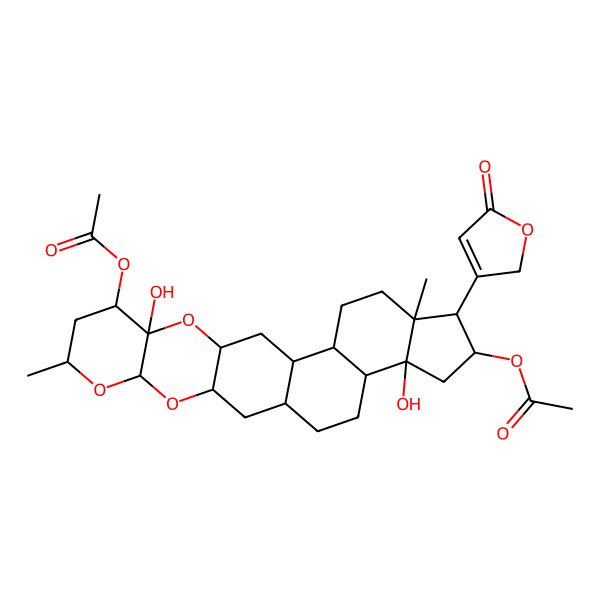 2D Structure of [20-acetyloxy-10,22-dihydroxy-7,18-dimethyl-19-(5-oxo-2H-furan-3-yl)-4,6,11-trioxahexacyclo[12.11.0.03,12.05,10.015,23.018,22]pentacosan-9-yl] acetate