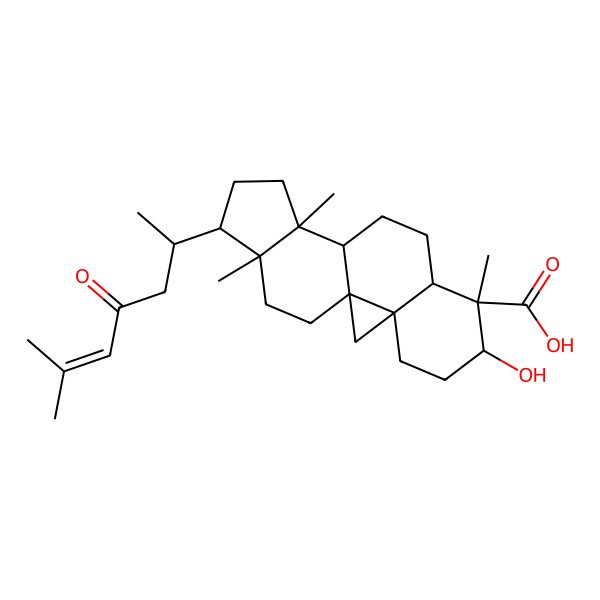 2D Structure of 1H,10H-Cyclopenta[a]cyclopropa[e]phenanthrene-6-carboxylic acid, 1-[(1R)-1,5-dimethyl-3-oxo-4-hexenyl]tetradecahydro-7-hydroxy-3a,6,12a-trimethyl-, (1R,3aS,3bS,5aR,6S,7S,9aR,10aS,12aR)-