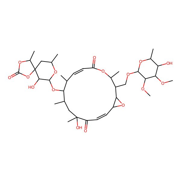 2D Structure of (1R,2R,3S,6E,8S,9R,10R,12R,14E,16R)-12-hydroxy-2-[[(2R,3S,4R,5R,6S)-5-hydroxy-3,4-dimethoxy-6-methyloxan-2-yl]oxymethyl]-9-[[(4S,5R,6R,7R,9R)-6-hydroxy-4,9-dimethyl-2-oxo-1,3,8-trioxaspiro[4.5]decan-7-yl]oxy]-3,8,10,12-tetramethyl-4,17-dioxabicyclo[14.1.0]heptadeca-6,14-diene-5,13-dione