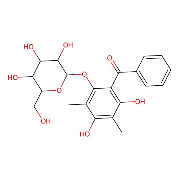 2D Structure of [2,4-dihydroxy-3,5-dimethyl-6-[(2S,3R,4S,5S,6R)-3,4,5-trihydroxy-6-(hydroxymethyl)oxan-2-yl]oxyphenyl]-phenylmethanone