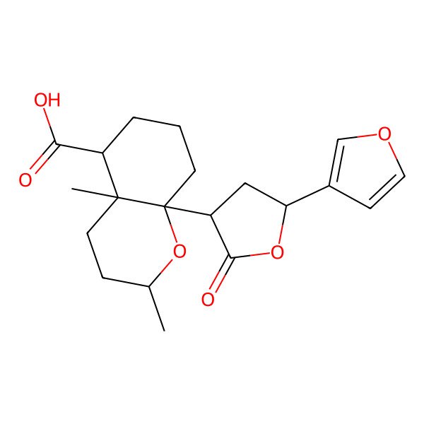 2D Structure of (2R,4aR,5R,8aR)-8a-[(3R,5S)-5-(furan-3-yl)-2-oxooxolan-3-yl]-2,4a-dimethyl-3,4,5,6,7,8-hexahydro-2H-chromene-5-carboxylic acid