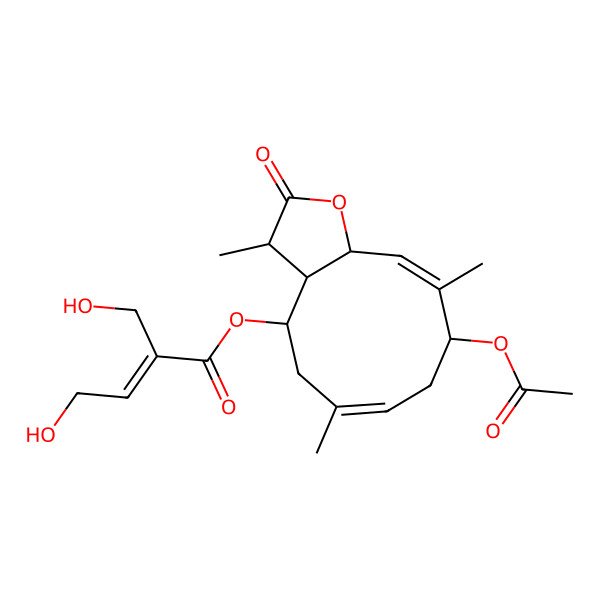 2D Structure of (9-acetyloxy-3,6,10-trimethyl-2-oxo-3a,4,5,8,9,11a-hexahydro-3H-cyclodeca[b]furan-4-yl) 4-hydroxy-2-(hydroxymethyl)but-2-enoate