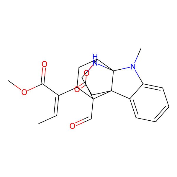 2D Structure of Methyl 2-(13-formyl-8-methyl-12-oxo-11-oxa-8,16-diazapentacyclo[7.4.3.210,13.01,9.02,7]octadeca-2,4,6-trien-17-yl)but-2-enoate