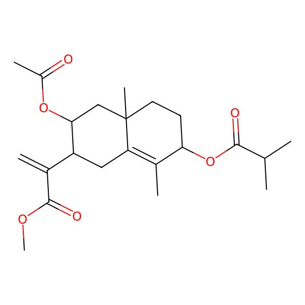 2D Structure of [(2S,4aR,6R,7R)-6-acetyloxy-7-(3-methoxy-3-oxoprop-1-en-2-yl)-1,4a-dimethyl-3,4,5,6,7,8-hexahydro-2H-naphthalen-2-yl] 2-methylpropanoate
