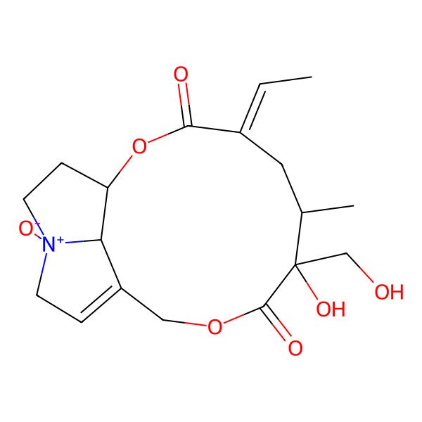 2D Structure of (1R,4E,6R,7S,14S,17R)-4-ethylidene-7-hydroxy-7-(hydroxymethyl)-6-methyl-14-oxido-2,9-dioxa-14-azoniatricyclo[9.5.1.014,17]heptadec-11-ene-3,8-dione