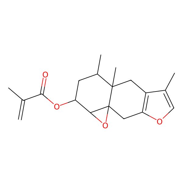 2D Structure of (6,9,10-Trimethyl-4,14-dioxatetracyclo[7.5.0.01,13.03,7]tetradeca-3(7),5-dien-12-yl) 2-methylprop-2-enoate