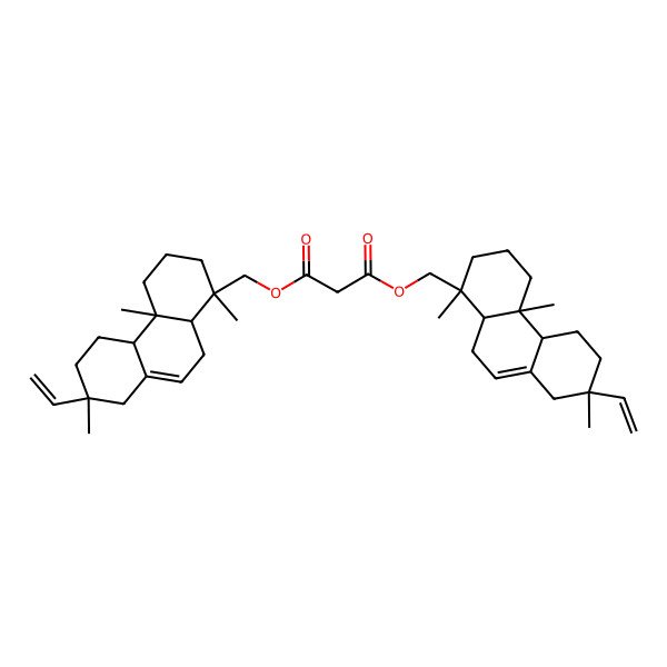 2D Structure of bis[(7-ethenyl-1,4a,7-trimethyl-3,4,4b,5,6,8,10,10a-octahydro-2H-phenanthren-1-yl)methyl] propanedioate