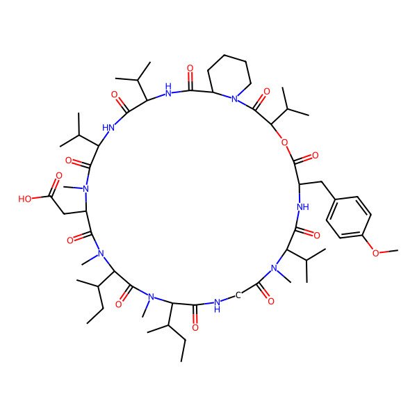 2D Structure of cyclo[DL-N(Me)Asp-DL-N(Me)xiIle-DL-N(Me)xiIle-Gly-DL-N(Me)Val-DL-Tyr(Me)-DL-OVal-DL-Pip-DL-Val-DL-Val]