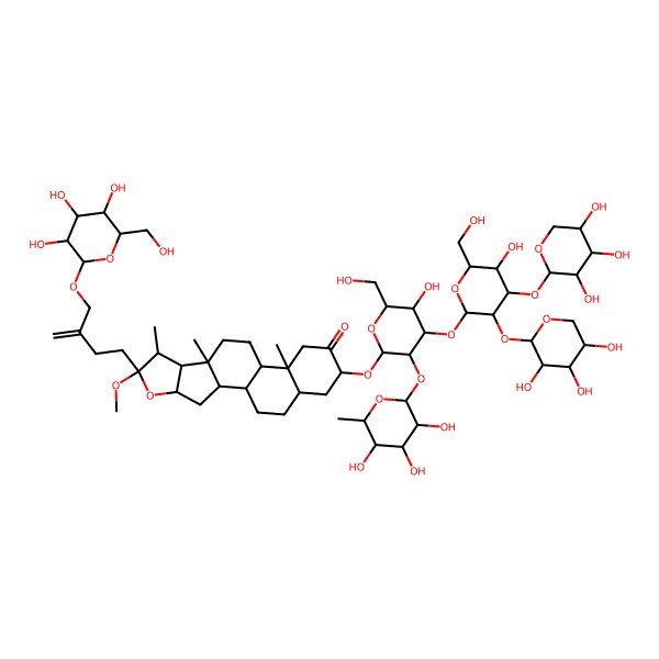 2D Structure of 16-[5-Hydroxy-4-[5-hydroxy-6-(hydroxymethyl)-3,4-bis[(3,4,5-trihydroxyoxan-2-yl)oxy]oxan-2-yl]oxy-6-(hydroxymethyl)-3-(3,4,5-trihydroxy-6-methyloxan-2-yl)oxyoxan-2-yl]oxy-6-methoxy-7,9,13-trimethyl-6-[3-[[3,4,5-trihydroxy-6-(hydroxymethyl)oxan-2-yl]oxymethyl]but-3-enyl]-5-oxapentacyclo[10.8.0.02,9.04,8.013,18]icosan-15-one