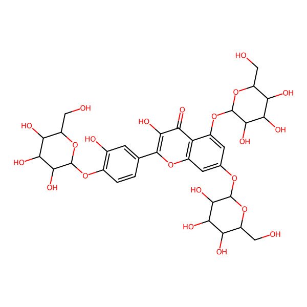 2D Structure of 3-Hydroxy-2-[3-hydroxy-4-[3,4,5-trihydroxy-6-(hydroxymethyl)oxan-2-yl]oxyphenyl]-5,7-bis[[3,4,5-trihydroxy-6-(hydroxymethyl)oxan-2-yl]oxy]chromen-4-one