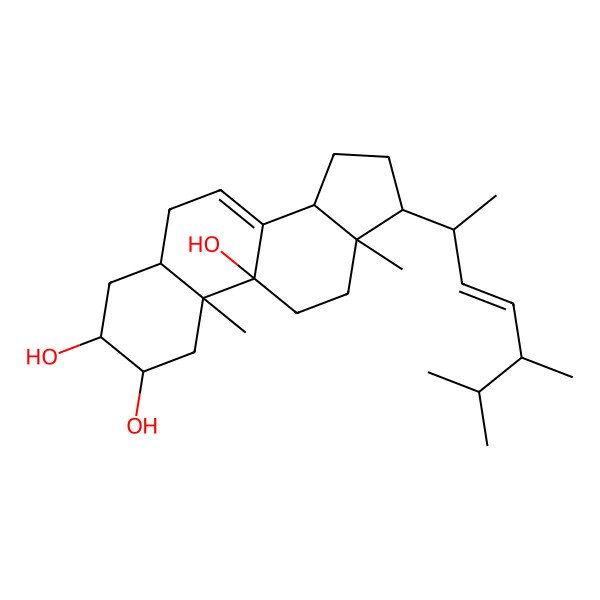 2D Structure of (2S,3S,5S,9S,10S,13R,14R,17R)-17-[(E,2R,5R)-5,6-dimethylhept-3-en-2-yl]-10,13-dimethyl-1,2,3,4,5,6,11,12,14,15,16,17-dodecahydrocyclopenta[a]phenanthrene-2,3,9-triol