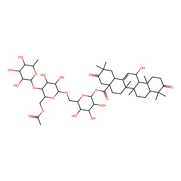 2D Structure of [6-[[6-(Acetyloxymethyl)-3,4-dihydroxy-5-(3,4,5-trihydroxy-6-methyloxan-2-yl)oxyoxan-2-yl]oxymethyl]-3,4,5-trihydroxyoxan-2-yl] 13-hydroxy-2,2,6a,6b,9,9,12a-heptamethyl-3,10-dioxo-1,4,5,6,6a,7,8,8a,11,12,13,14b-dodecahydropicene-4a-carboxylate