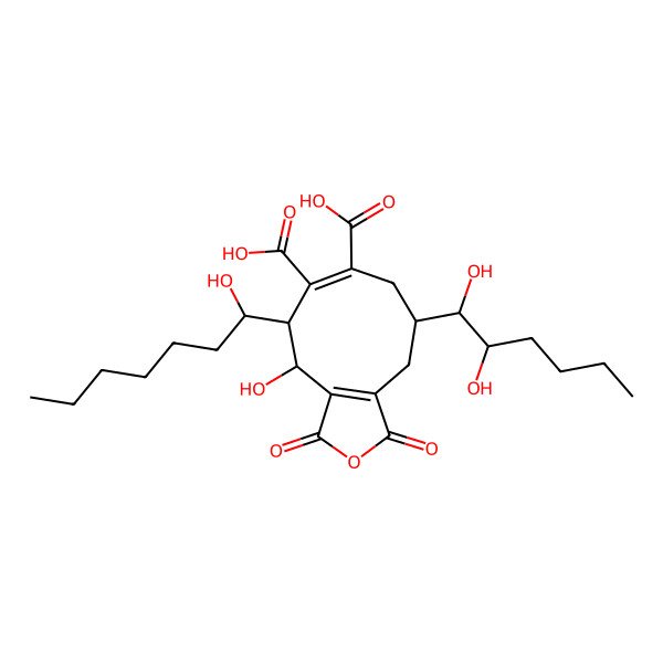 2D Structure of 9-(1,2-dihydroxyhexyl)-4-hydroxy-5-(1-hydroxyheptyl)-1,3-dioxo-5,8,9,10-tetrahydro-4H-cyclonona[c]furan-6,7-dicarboxylic acid