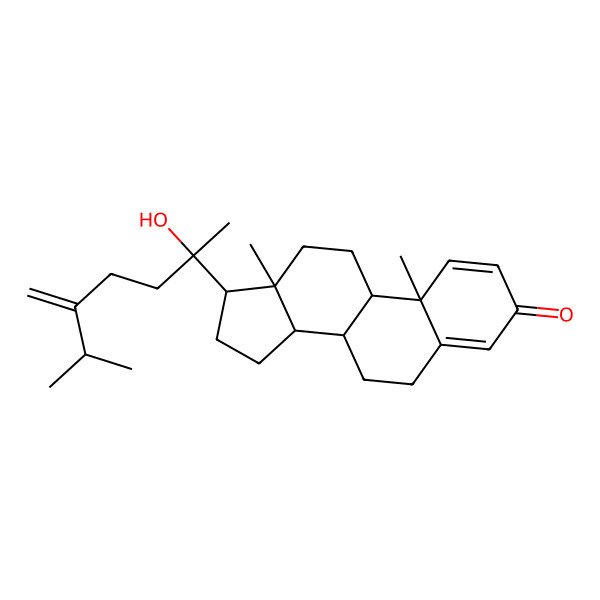 2D Structure of 17-(2-Hydroxy-6-methyl-5-methylideneheptan-2-yl)-10,13-dimethyl-6,7,8,9,11,12,14,15,16,17-decahydrocyclopenta[a]phenanthren-3-one