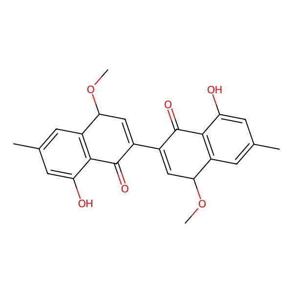2D Structure of 8-hydroxy-2-(8-hydroxy-4-methoxy-6-methyl-1-oxo-4H-naphthalen-2-yl)-4-methoxy-6-methyl-4H-naphthalen-1-one