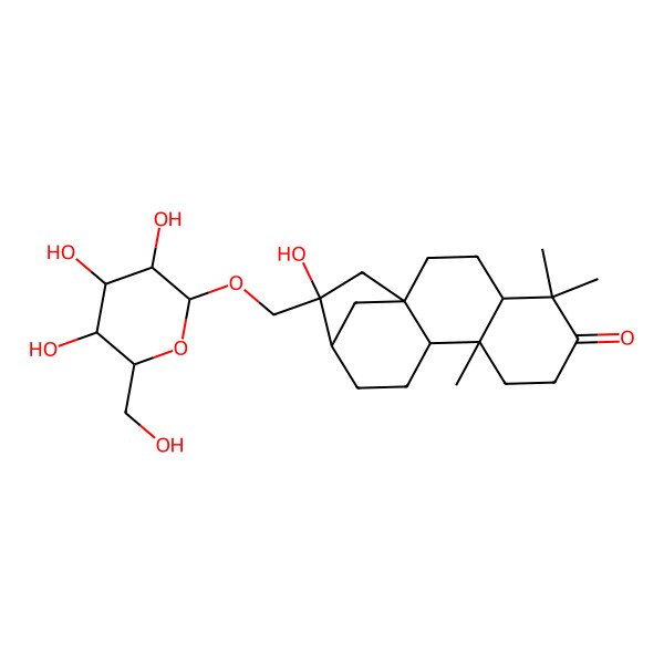 2D Structure of (1S,4S,9S,10R,13R,14R)-14-hydroxy-5,5,9-trimethyl-14-[[(2R,3R,4S,5S,6R)-3,4,5-trihydroxy-6-(hydroxymethyl)oxan-2-yl]oxymethyl]tetracyclo[11.2.1.01,10.04,9]hexadecan-6-one