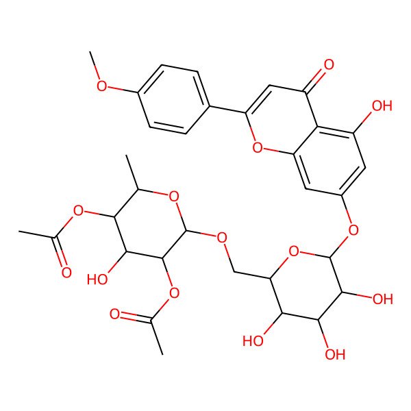 2D Structure of [5-Acetyloxy-4-hydroxy-2-methyl-6-[[3,4,5-trihydroxy-6-[5-hydroxy-2-(4-methoxyphenyl)-4-oxochromen-7-yl]oxyoxan-2-yl]methoxy]oxan-3-yl] acetate