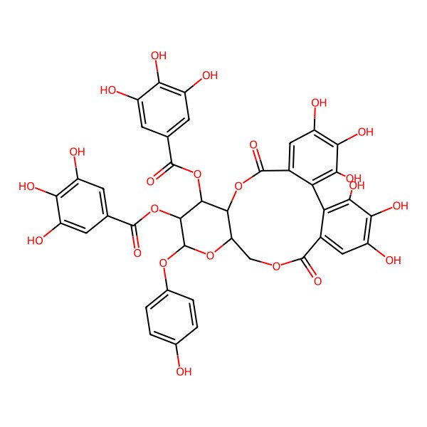 2D Structure of [3,4,5,21,22,23-Hexahydroxy-13-(4-hydroxyphenoxy)-8,18-dioxo-12-(3,4,5-trihydroxybenzoyl)oxy-9,14,17-trioxatetracyclo[17.4.0.02,7.010,15]tricosa-1(23),2,4,6,19,21-hexaen-11-yl] 3,4,5-trihydroxybenzoate