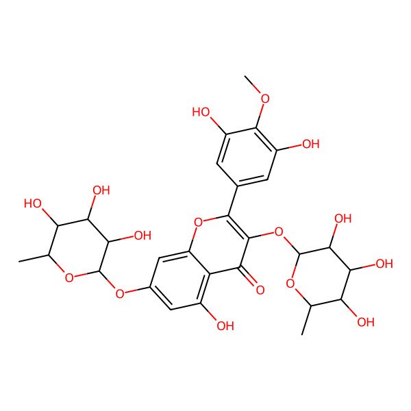 2D Structure of 2-(3,5-dihydroxy-4-methoxyphenyl)-5-hydroxy-3,7-bis[[(2S,3R,4R,5R,6S)-3,4,5-trihydroxy-6-methyloxan-2-yl]oxy]chromen-4-one