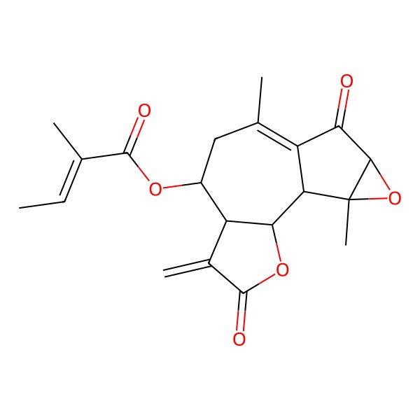 2D Structure of [(1S,2S,6R,7R,12S,14S)-9,14-dimethyl-5-methylidene-4,11-dioxo-3,13-dioxatetracyclo[8.4.0.02,6.012,14]tetradec-9-en-7-yl] (E)-2-methylbut-2-enoate