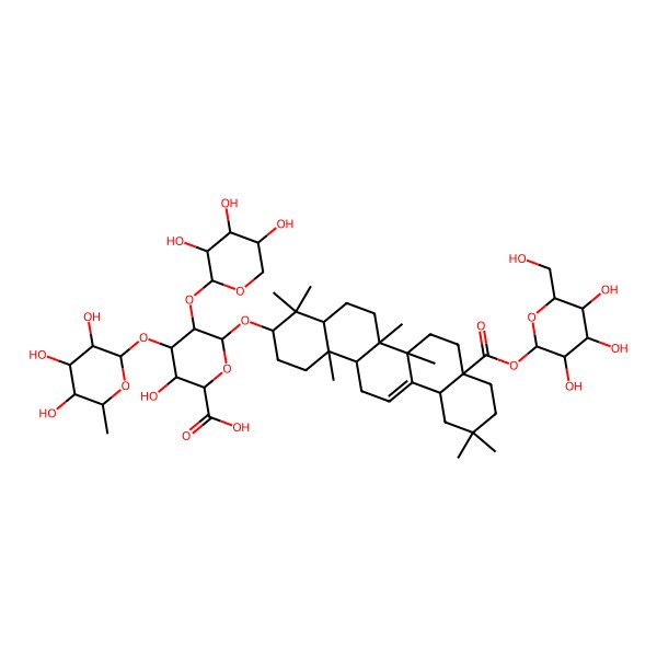 2D Structure of (3beta)-28-(beta-D-Glucopyranosyloxy)-28-oxoolean-12-EN-3-YL O-6-deoxy-alpha-L-mannopyranosyl-(1->3)-O-[beta-D-xylopyranosyl-(1->2)]-beta-D-glucopyranosiduronic acid