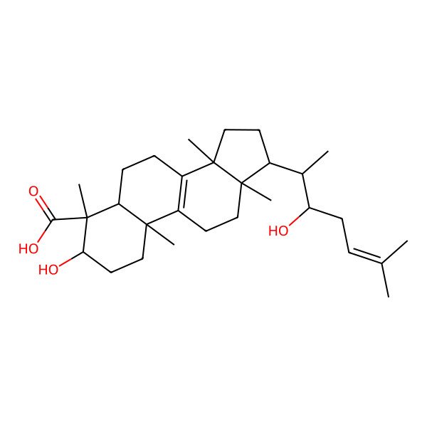 2D Structure of (3S,4S,5S,10S,13R,14R,17R)-3-hydroxy-17-[(2R,3R)-3-hydroxy-6-methylhept-5-en-2-yl]-4,10,13,14-tetramethyl-2,3,5,6,7,11,12,15,16,17-decahydro-1H-cyclopenta[a]phenanthrene-4-carboxylic acid