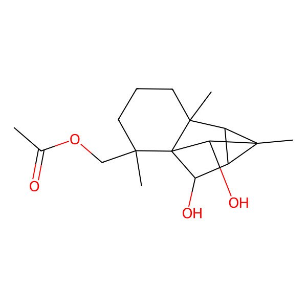 2D Structure of [(1S,2S,6R,7R,8S,9R,10R,11S)-10,11-dihydroxy-2,6,8-trimethyl-2-tetracyclo[6.2.1.01,6.07,9]undecanyl]methyl acetate