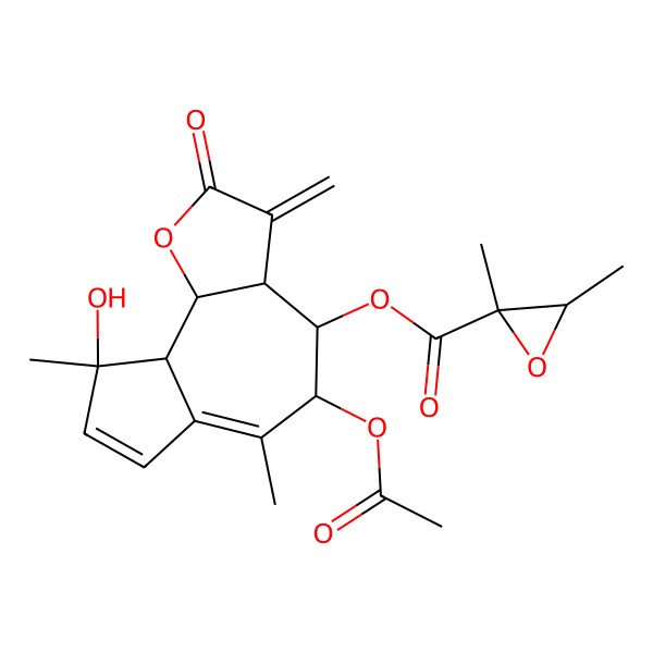 2D Structure of (5-acetyloxy-9-hydroxy-6,9-dimethyl-3-methylidene-2-oxo-4,5,9a,9b-tetrahydro-3aH-azuleno[4,5-b]furan-4-yl) 2,3-dimethyloxirane-2-carboxylate