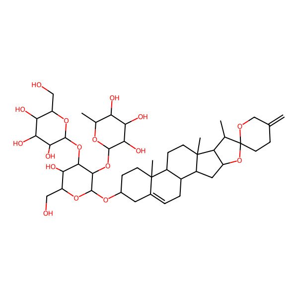 2D Structure of (2S,3R,4R,5R,6S)-2-[(2R,3R,4S,5R,6R)-5-hydroxy-6-(hydroxymethyl)-4-[(2S,3R,4S,5S,6R)-3,4,5-trihydroxy-6-(hydroxymethyl)oxan-2-yl]oxy-2-[(1S,2S,4S,6R,7S,8R,9S,12S,13R,16S)-7,9,13-trimethyl-5'-methylidenespiro[5-oxapentacyclo[10.8.0.02,9.04,8.013,18]icos-18-ene-6,2'-oxane]-16-yl]oxyoxan-3-yl]oxy-6-methyloxane-3,4,5-triol