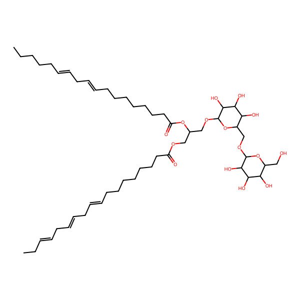 2D Structure of [(2R)-1-[(9Z,12Z,15Z)-octadeca-9,12,15-trienoyl]oxy-3-[(2R,3R,4S,5R,6R)-3,4,5-trihydroxy-6-[[(2S,3R,4S,5R,6R)-3,4,5-trihydroxy-6-(hydroxymethyl)oxan-2-yl]oxymethyl]oxan-2-yl]oxypropan-2-yl] (9Z,12Z)-octadeca-9,12-dienoate