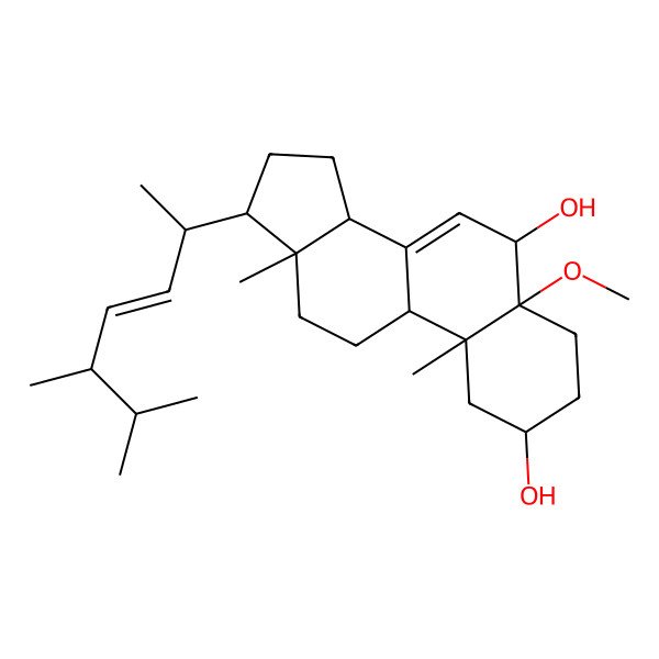 2D Structure of 2beta,6beta-Dihydroxy-5alpha-methoxyergosta-7, 22-diene